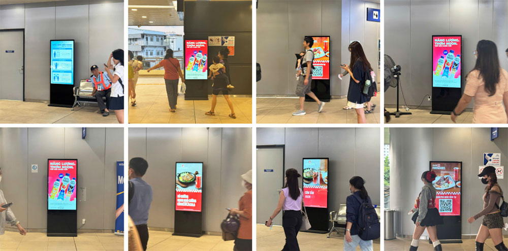 Màn hình quảng cáo LCD 65inch chân đứng được đặt tại các nhà ga tuyến metro Bến Thành Suối Tiên