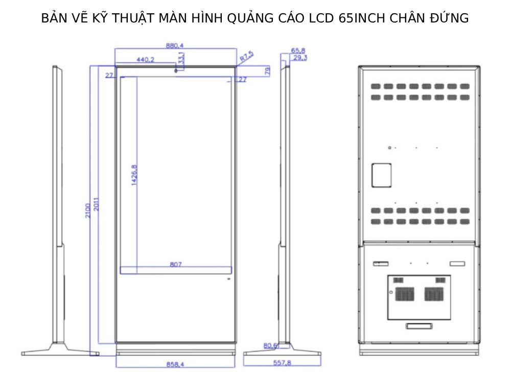 bản vẽ kỹ thuật màn hình quảng cáo LCD 65inch chân đứng Tân Hải Thái