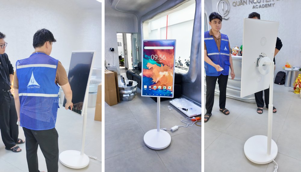 Tân Hải Thái lắp đặt và hướng dẫn sử dụng màn hình di động 32inch tại học viện thẩm mỹ Quân Nguyễn Academy